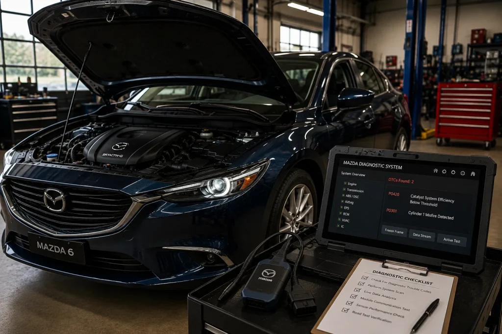 Mazda6 undergoing advanced diagnostic testing