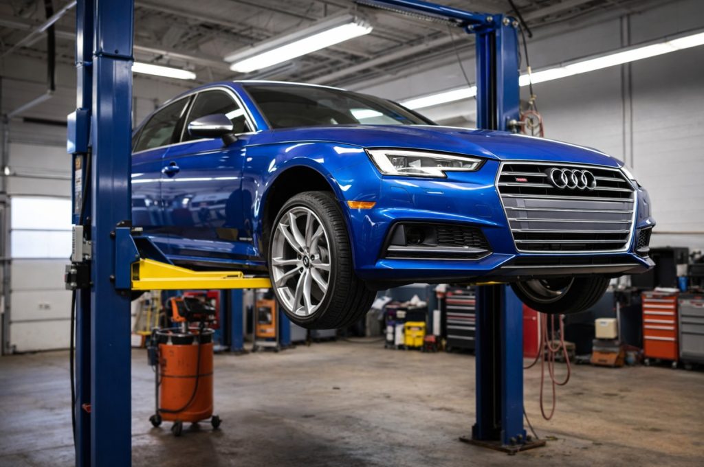 Audi S4 on lift for brake service in Grand Haven