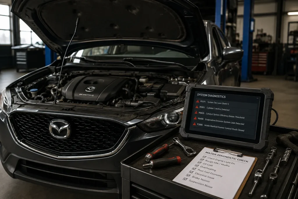 Mazda undergoing diagnostic testing for common repair problems
