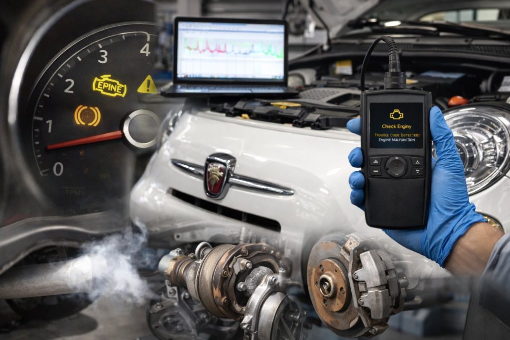 Fiat diagnostics and repair showing check engine light turbo issues and brake wear in Grand Haven, MI