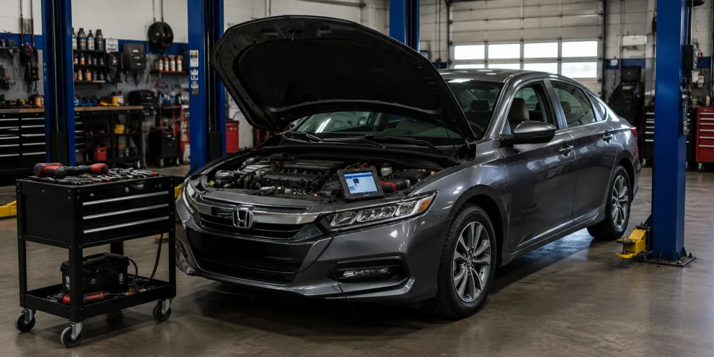 Gray Honda Accord being diagnosed for repair problems in Grand Haven