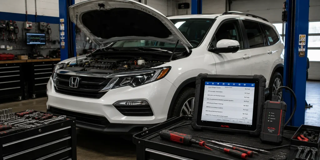 Honda Pilot undergoing advanced diagnostic testing in Grand Haven