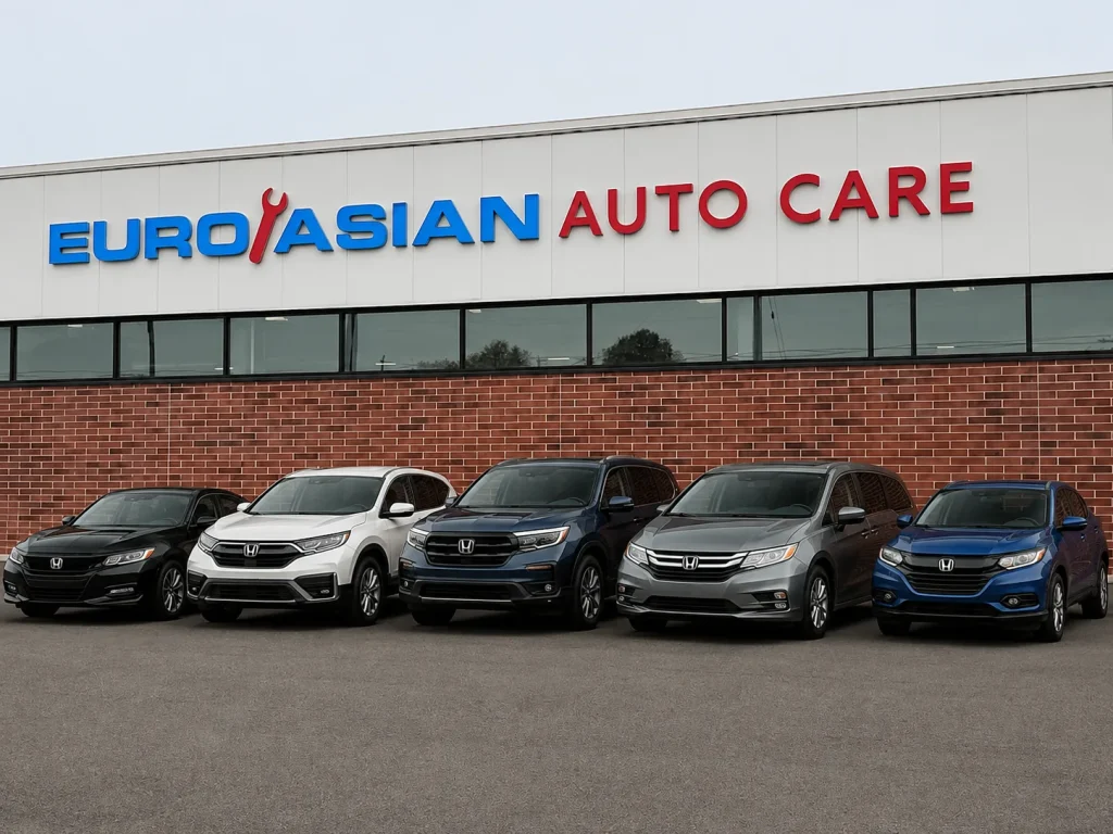 Honda models parked outside EuroAsian Auto Care in Grand Haven