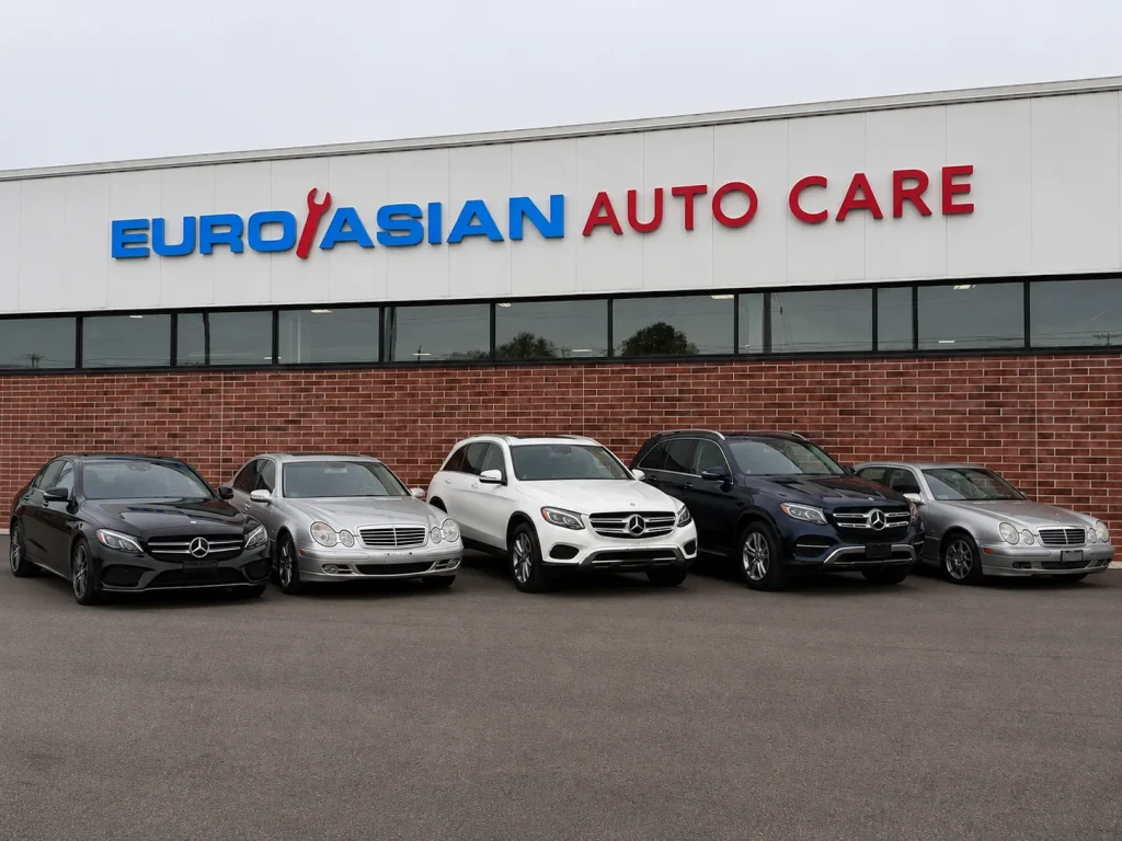 Mercedes-Benz cars and SUVs parked outside EuroAsian Auto Care