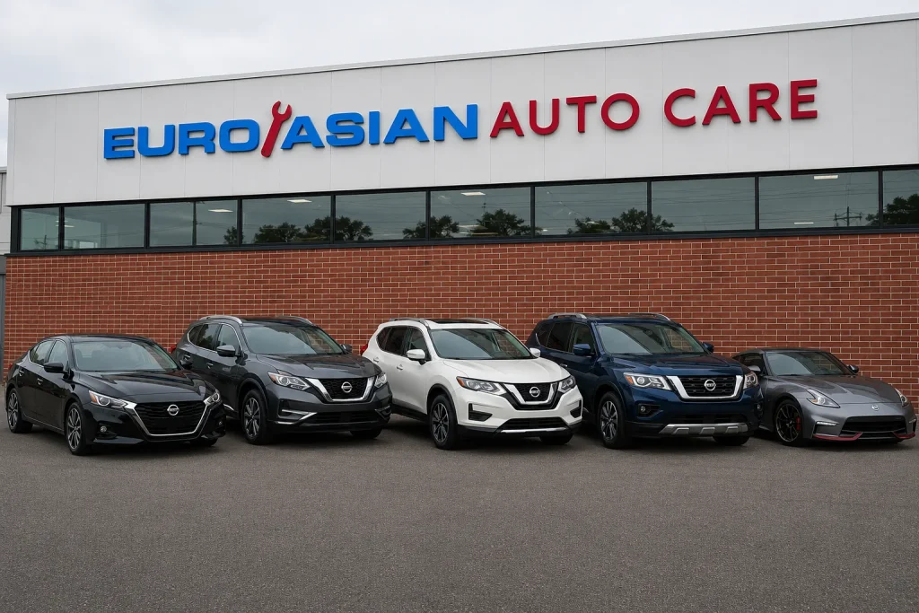 Nissan cars and SUVs outside EuroAsian Auto Care